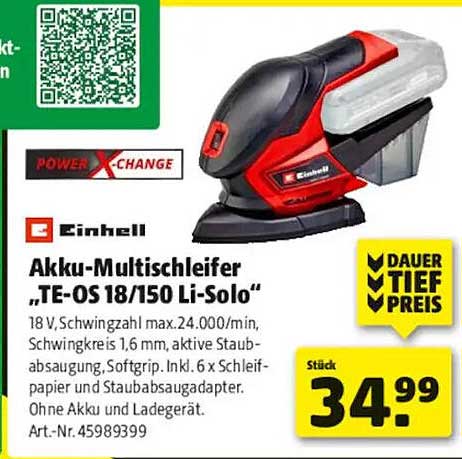Einhell Akku-Multischleifer „TE-OS 18/150 Li-Solo“