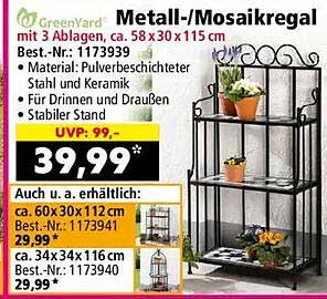 Metall-/Mosaikregal mit 3 Ablagen, ca. 58 x 30 x 115 cm