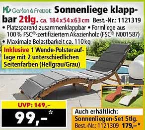 Sonnenliege klappbar 2tlg. ca. 184 x 54 x 63 cm