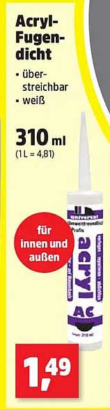 Acryl-Fugendicht • überstreichbar • weiß 310 ml (1L = 4,81) für innen und außen