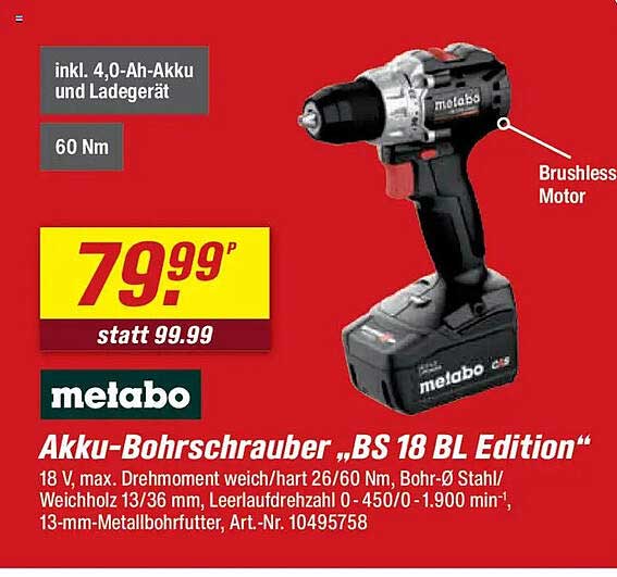 Akku-Bohrschrauber „BS 18 BL Edition“