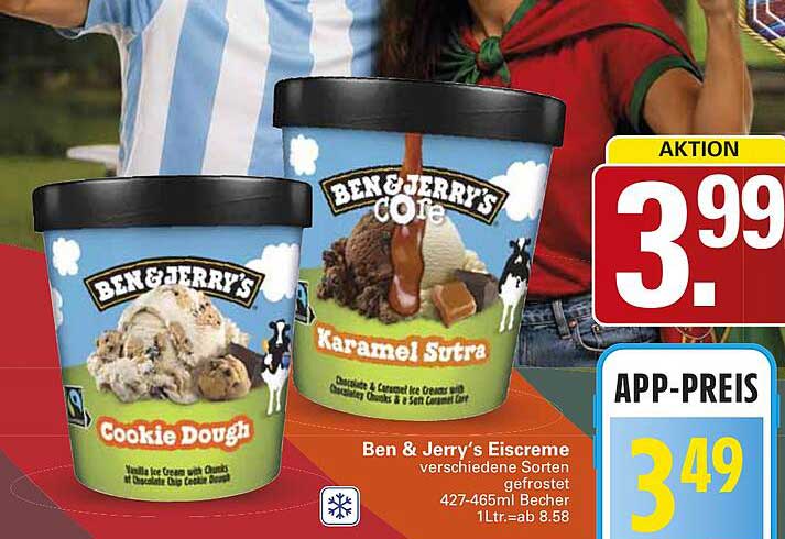 Ben & Jerry's Eiscreme verschiedene Sorten gefrostet 427-465ml Becher 1Ltr.=ab 8.58
