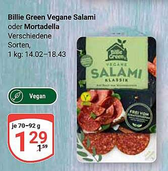 Billie Green Vegane Salami oder Mortadella Verschiedene Sorten, 1 kg: 14.02–18.43