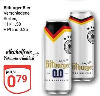 Bitburger Bier Verschiedene Sorten, 1 l = 1,58 + Pfand 0.25 alkoholfrei Variante erhältlich