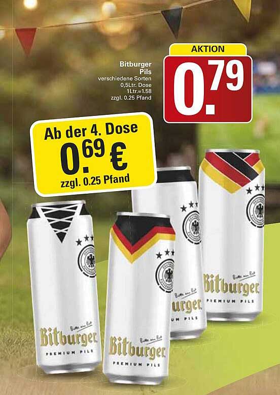 Bitburger Pils verschiedene Sorten 0,5ltr. Dose 1Ltr.=1.58 zzgl. 0.25 Pfand