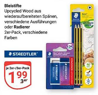 Bleistifte Upcycled Wood aus wiederaufbereiteten Spänen, verschiedene Ausführungen oder Radierer 2er-Pack, verschiedene Farben