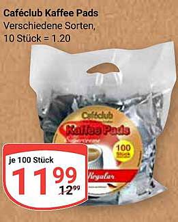 Caféclub Kaffee Pads Verschiedene Sorten, 10 Stück = 1.20