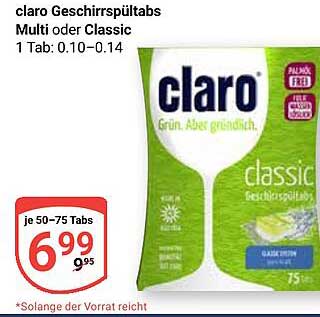 claro Geschirrspültabs Multi oder Classic 1 Tab: 0.10–0.14