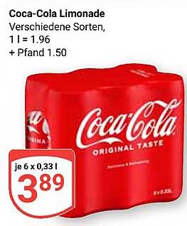 Coca-Cola Limonade Verschiedene Sorten, 1 l = 1.96 + Pfand 1.50