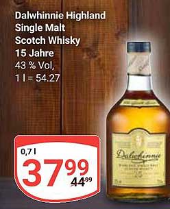 Dalwhinnie Highland Single Malt Scotch Whisky 15 Jahre 43 % Vol, 1 l = 54,27