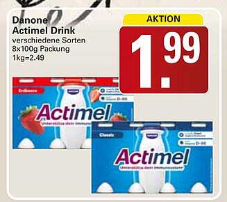 Danone Actimel Drink verschiedene Sorten 8x100g Packung 1kg=2.49