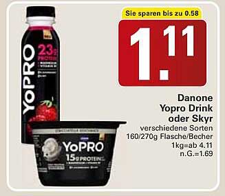 Danone Yopro Drink oder Skyr verschiedene Sorten 160/270g Flasche/Becher
