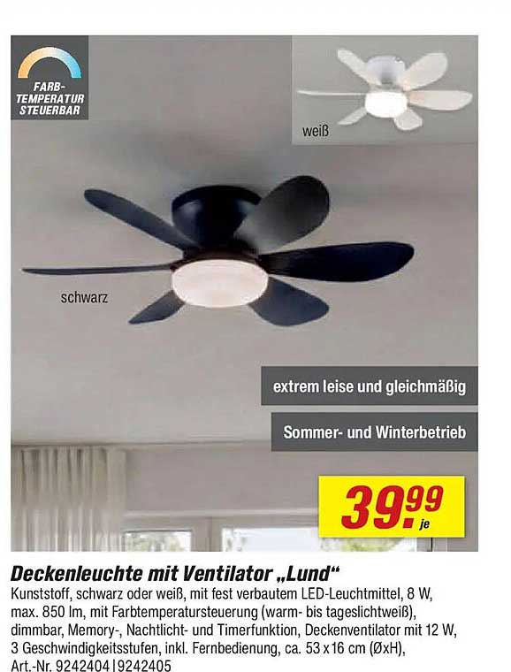 Deckenleuchte mit Ventilator „Lund“