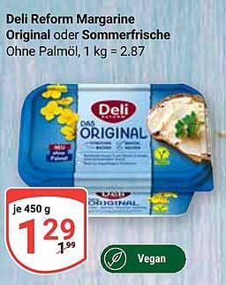 Deli Reform Margarine Original oder Sommerfrische Ohne Palmöl, 1 kg = 2.87