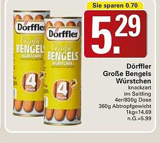Dörffler Große Bengels Würstchen knackzart im Saitling 4er/800g Dose 360g Abtropfgewicht