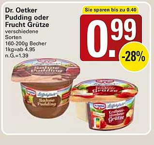 Dr. Oetker Pudding oder Frucht Grütze verschiedene Sorten 160-200g Becher