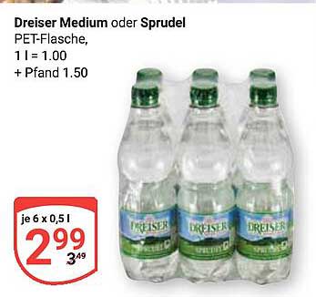 Dreiser Medium oder Sprudel PET-Flasche, 1 l = 1.00 + Pfand 1.50