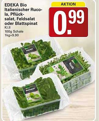 EDEKA Bio Italienischer Rucola, Pflücksalat, Feldsalat oder Blattspinat