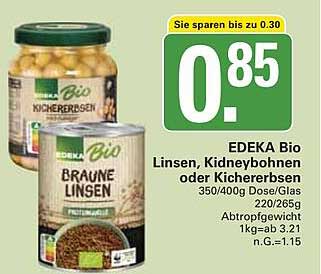 EDEKA Bio Linsen, Kidneybohnen oder Kichererbsen