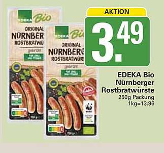 EDEKA Bio Nürnberger Rostbratwürste 250g Packung 1kg=13.96