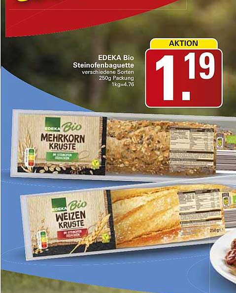 EDEKA Bio Steinoffenbaguette verschiedene Sorten 250g Packung 1kg=4.76