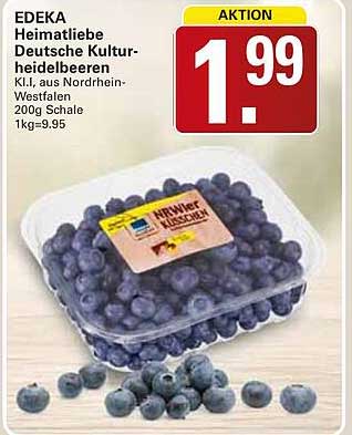 EDEKA Heimattiefe Deutsche Kulturheidelbeeren K.l., aus Nordrhein-Westfalen 200g Schale 1kg=9,95