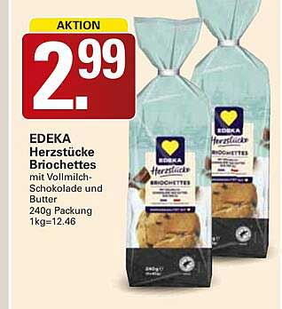 EDEKA Herzstücke Briochettes mit Vollmilch-Schokolade und Butter 240g Packung 1kg=12,46