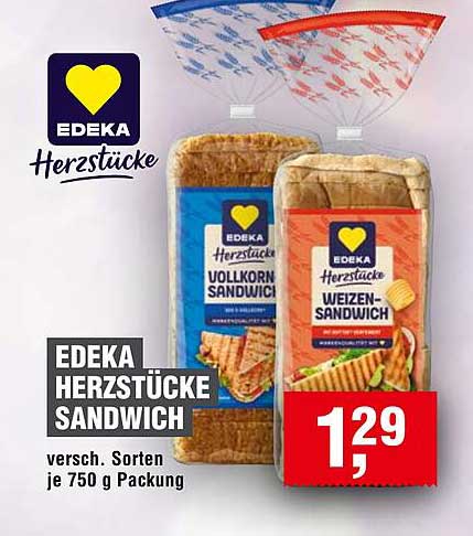 EDEKA HERZSTÜCKE SANDWICH versch. Sorten je 750 g Packung