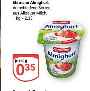 Ehrmann Almighurt Verschiedene Sorten, aus Allgäuer Milch, 1 kg = 2.33