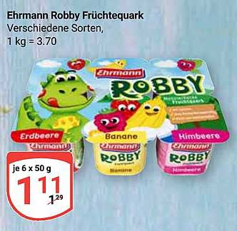 Ehrmann Robby Früchtequark Verschiedene Sorten, 1 kg = 3.70