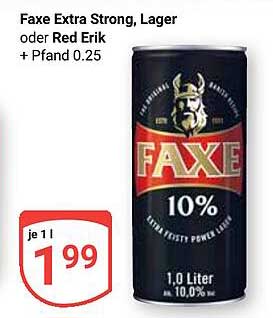 Faxe Extra Strong, Lager oder Red Erik + Pfand 0.25