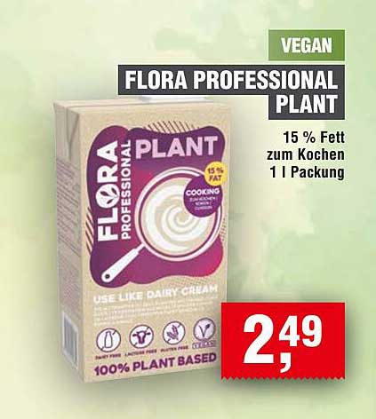 FLORA PROFESSIONAL PLANT VEGAN 15 % Fett zum Kochen 1 l Packung