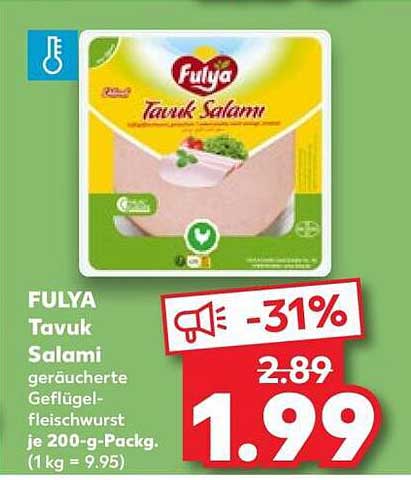 FULYA Tavuk Salami geräucherte Geflügel-fleischwurst je 200-g-Packg. (1 kg = 9.95)