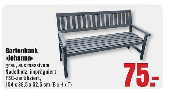 Gartenbank »Johanna« grau, aus massivem Nadelholz, imprägniert, FSC-zertifiziert, 154 x 88,5 x 52,5 cm (B x H x T)