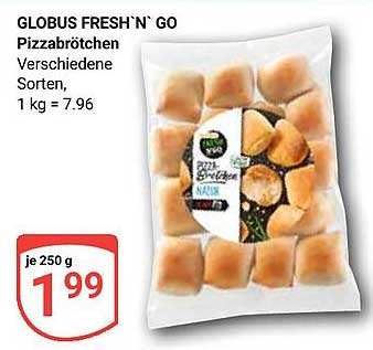 GLOBUS FRESH'N' GO Pizzabrötchen Verschiedene Sorten, 1 kg = 7.96