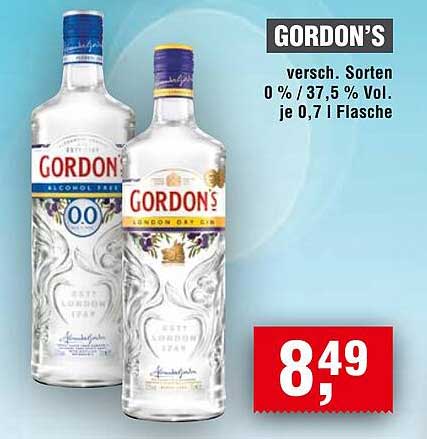 GORDON'S versch. Sorten 0 % / 37,5 % Vol. je 0,7 l Flasche