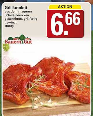 Grillkotelett aus dem mageren Schweinerücken geschnitten, grillfertig gewürzt 1000g