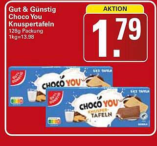 Gut & Günstig Choco You Knuspertäfeln 128g Packung 1kg=13.98