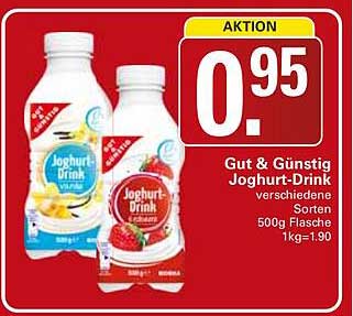 Gut & Günstig Joghurt-Drink verschiedene Sorten 500g Flasche 1kg=1,90
