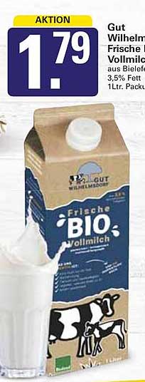 Gut Wilhelmsdorfer Frische Vollmilch aus Bielefeld, 3,5% Fett, 1 ltr. Packung