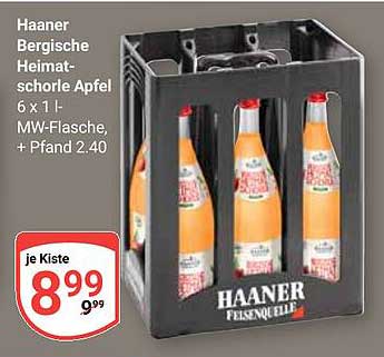 Haaner Bergische Heimat-Schorle Apfel 6 x 1 l, MW-Flasche, + Pfand