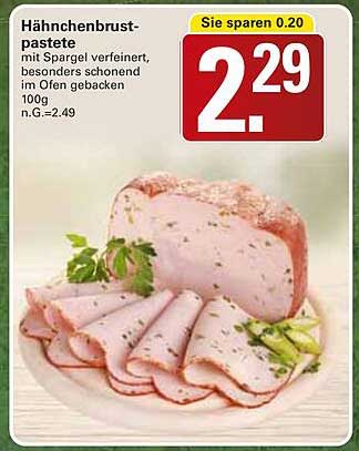 Hähnchenbrust-pastete mit Spargel verfeinert, besonders schonend im Ofen gebacken 100g