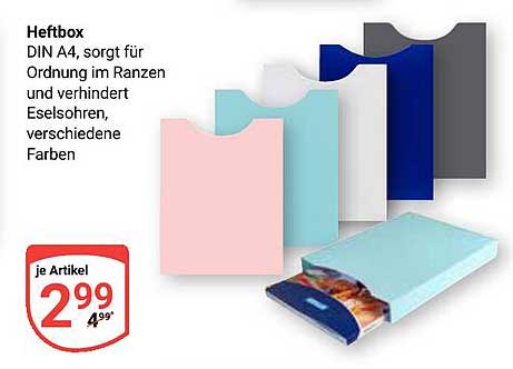 Heftbox DIN A4, sorgt für Ordnung im Ranzen und verhindert Eselsohren, verschiedene Farben