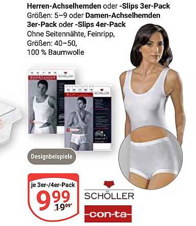 Herren-Achselhemden oder -Slips 3er-Pack / Damen-Achselhemden 3er-Pack oder -Slips 4er-Pack
