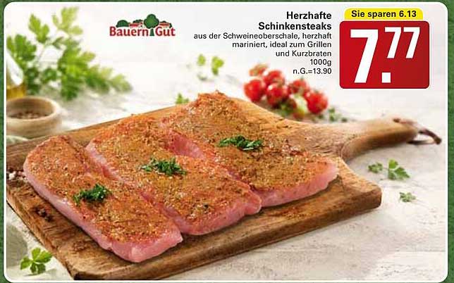 Herzhafte Schinkensnacks aus der Schweineoberschale, herzhaft mariniert, ideal zum Grillen und Kurzbraten 1000g