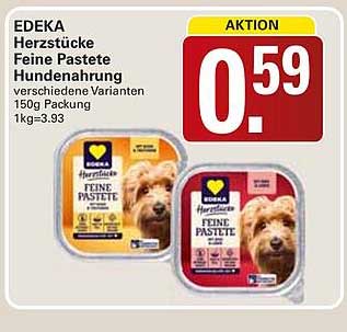 Herzstücke Feine Pastete Hundenahrung verschiedene Varianten 150g Packung 1kg=3.93
