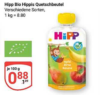 Hipp Bio Hoppis Quetschbeutel Verschiedene Sorten, 1 kg = 8.80