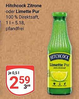 Hitchcock Zitrone oder Limette Pur 100 % Direktsaft, 1 l = 5.18, pfandfrei