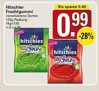 Hitschler Fruchtgummi verschiedene Sorten 125 g Packung