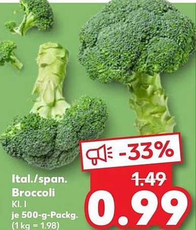 Ital./span. Broccoli Kl. I je 500-g-Packg. (1 kg = 1,98)